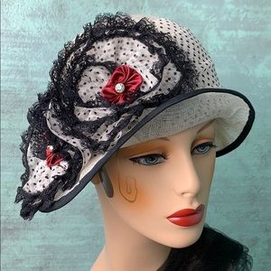 Black and white custom sinamay straw cloche hat